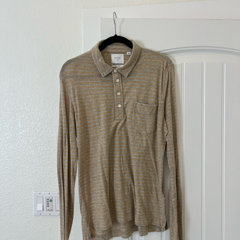 Billy Reid Beige Striped Polo Shirt